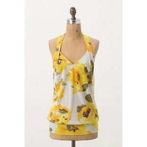 Anthropologie Yellow Floral Postmark Halter Top M